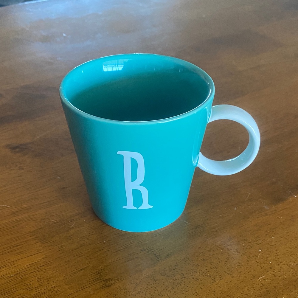 Teal Monogrammed Mug with White Handle